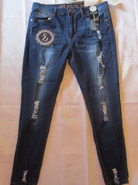 NWT Street Denim Destructed Collection Med Wash Jr. Plus Jeans Sz. 15/16